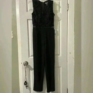 LOVE X DESIGN Lace & Lattice Black Jumpsuit (NWT) B93
